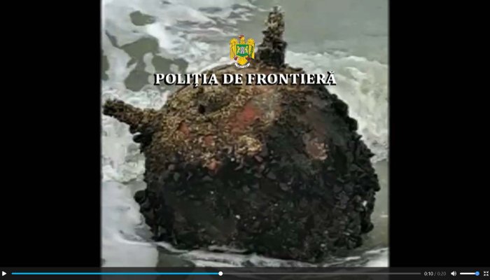 Mină marină descoperită de polițiștii de frontieră pe plaja din zona localității Sfântul Gheorghe